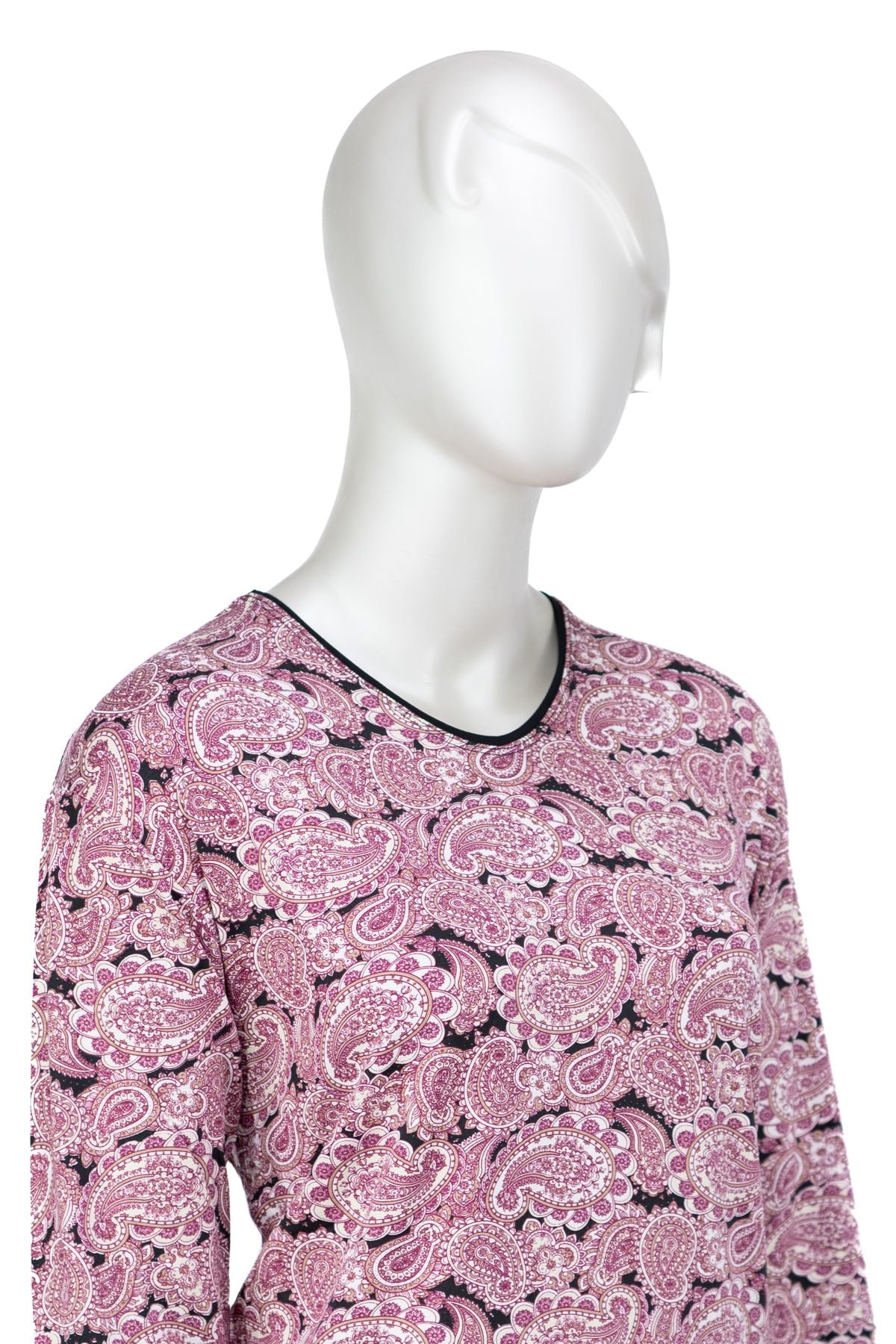 Kadın Turlu Viskon Penye Kumaş Anne Bluz Nilüfer Desenli Uzun Kollu Tam Kalıp Likralı